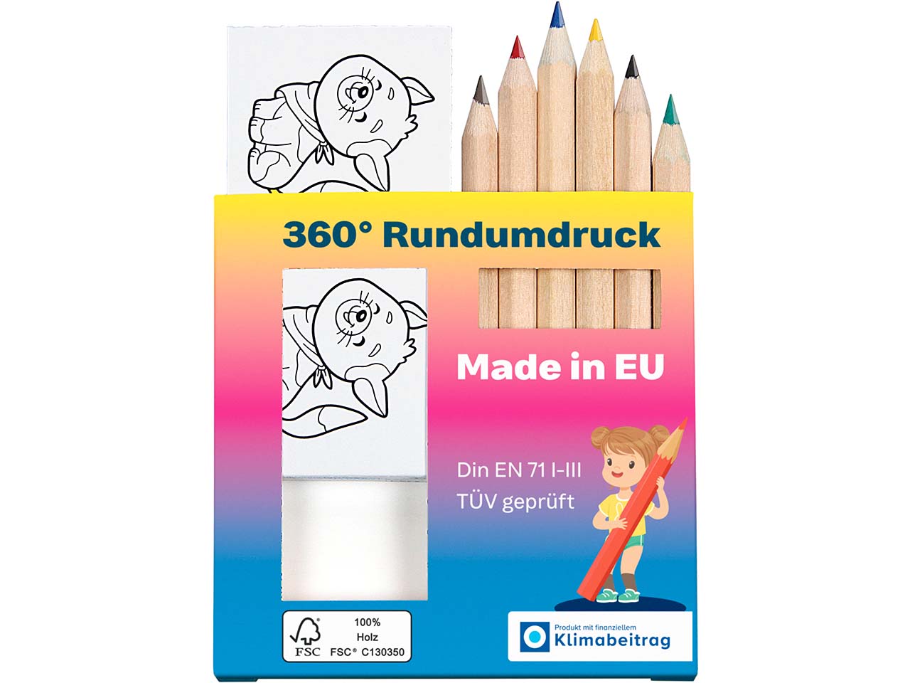FSC-zertifiziertes Buntstifte-Set mit Ausmalkarten inkl. individuellem rundum Druck