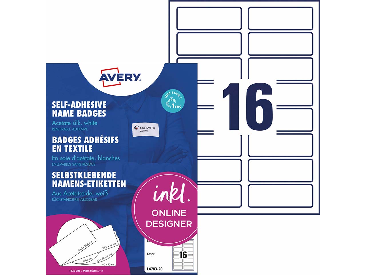 Avery Zweckform Selbstklebende Namens-Etiketten Laser "L4783" 320 Stk. 88,9x31mm, weiß