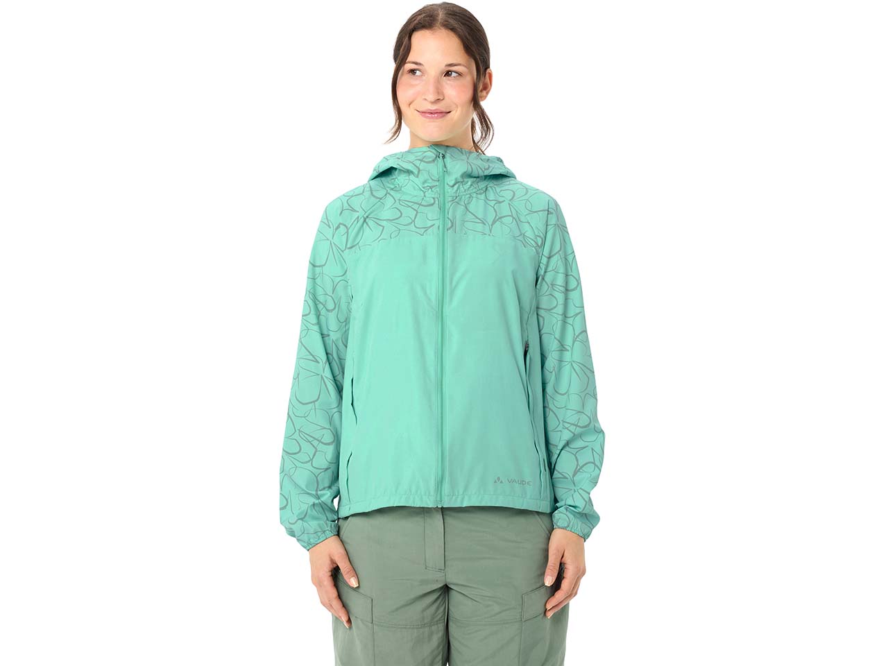VAUDE Damen Windjacke "Neyland II" mit weitenregulierbarer Kapuze, sage, Gr. 38