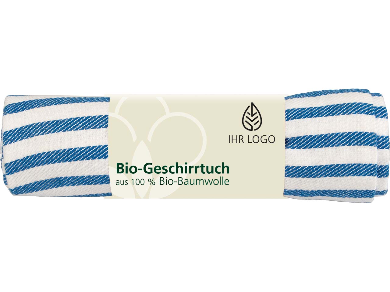memo Geschirrtuch aus Bio-BW, Fairtrade, 50x70 cm, blau gestreift, individuelle Banderole