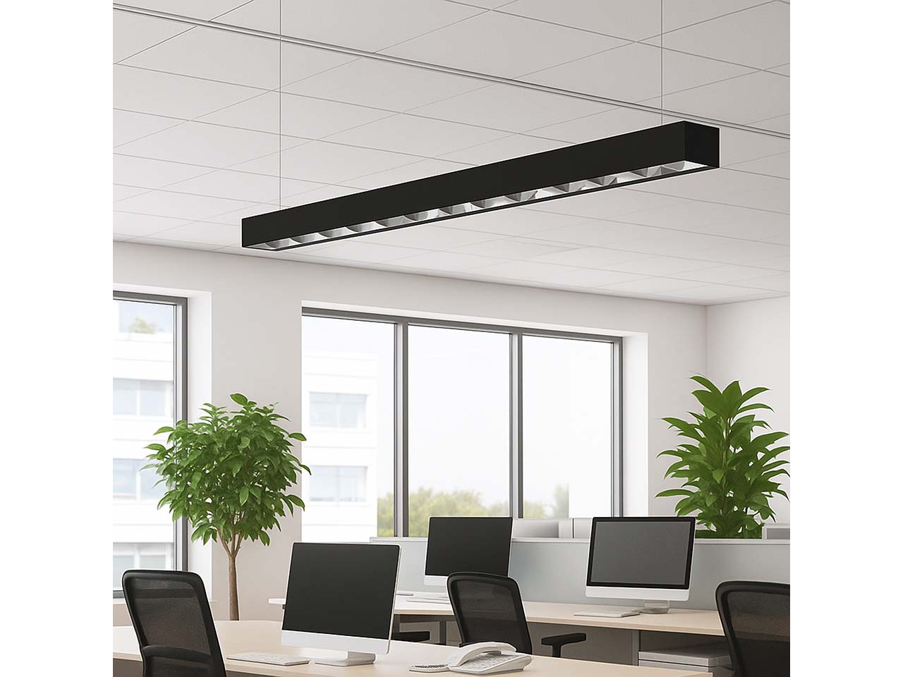 REV LED-Aufbauleuchte mit Raster, 120 cm, 3.040 lm, Aluminium, schwarz