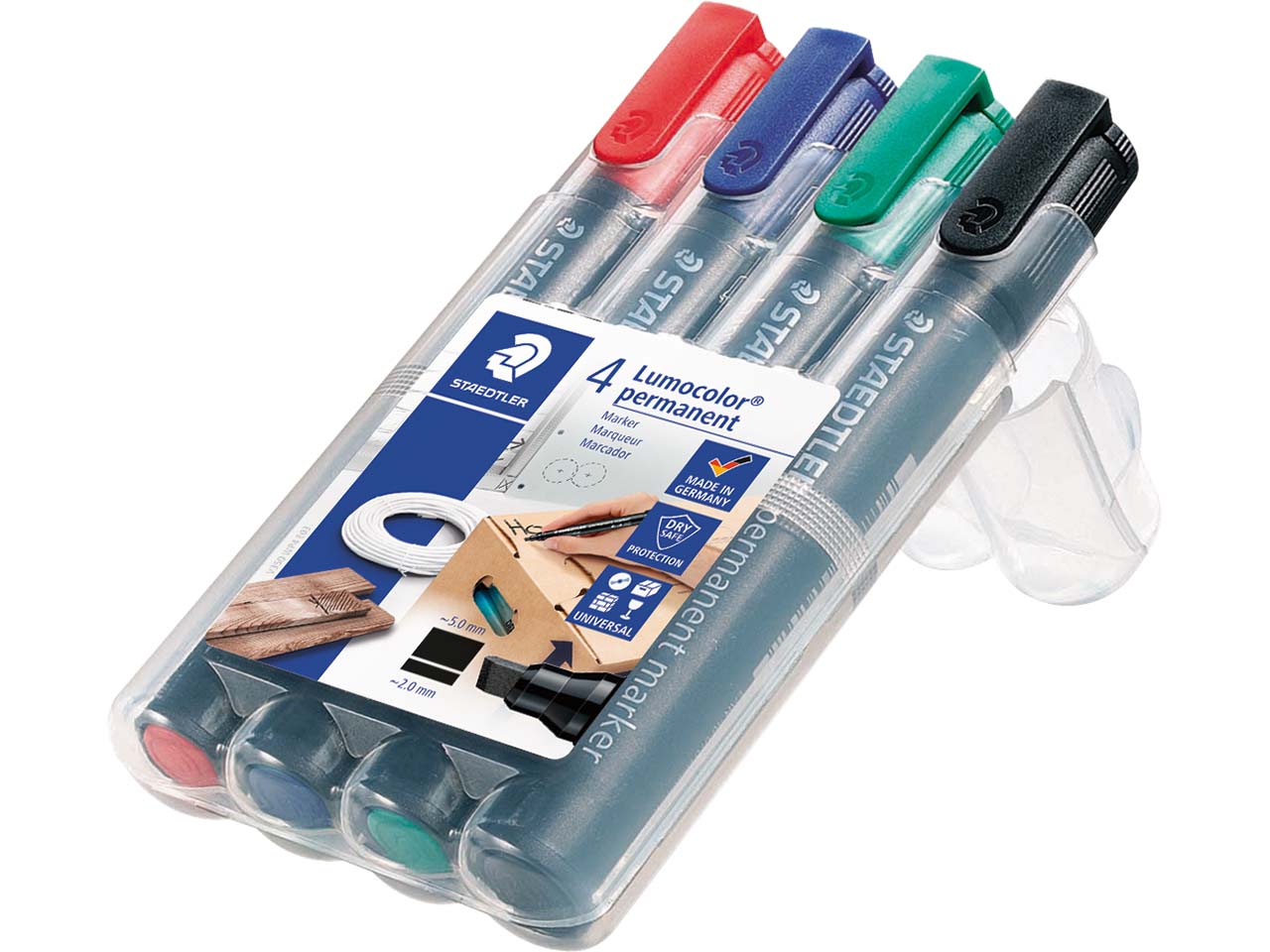 4 Staedtler Permanentmarker 'Lumocolor 350' sortierte Farben, mit Keilspitze