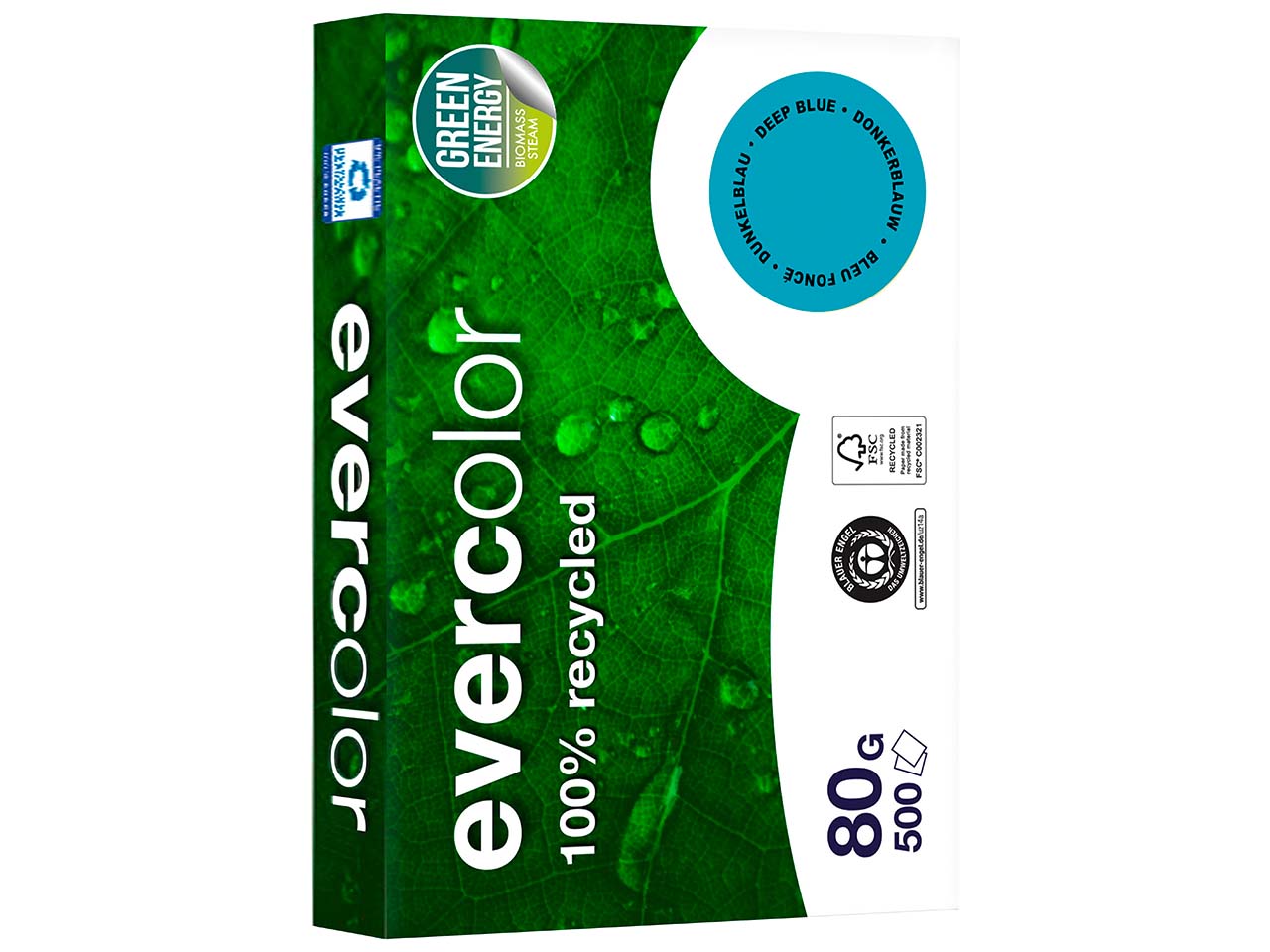 500 Blatt Clairfontaine Farbiges Recycling-Kopierpapier 'Evercolor' Dunkelblau, 80g, DIN A