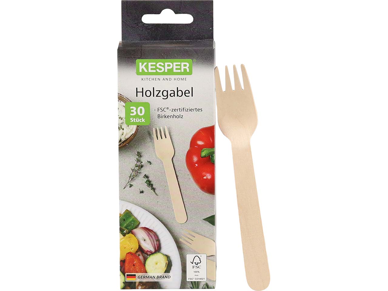 KESPER Einweggabel aus FSC-Birkenholz, 30er-Pack, Länge 16 cm