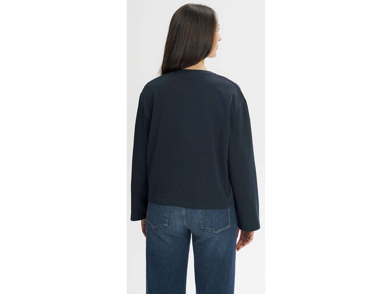 MELA Bio-Damen-Oversized-Langarmshirt 'SANGEETHA' mit Seitenschlitzen, navy, Gr. S