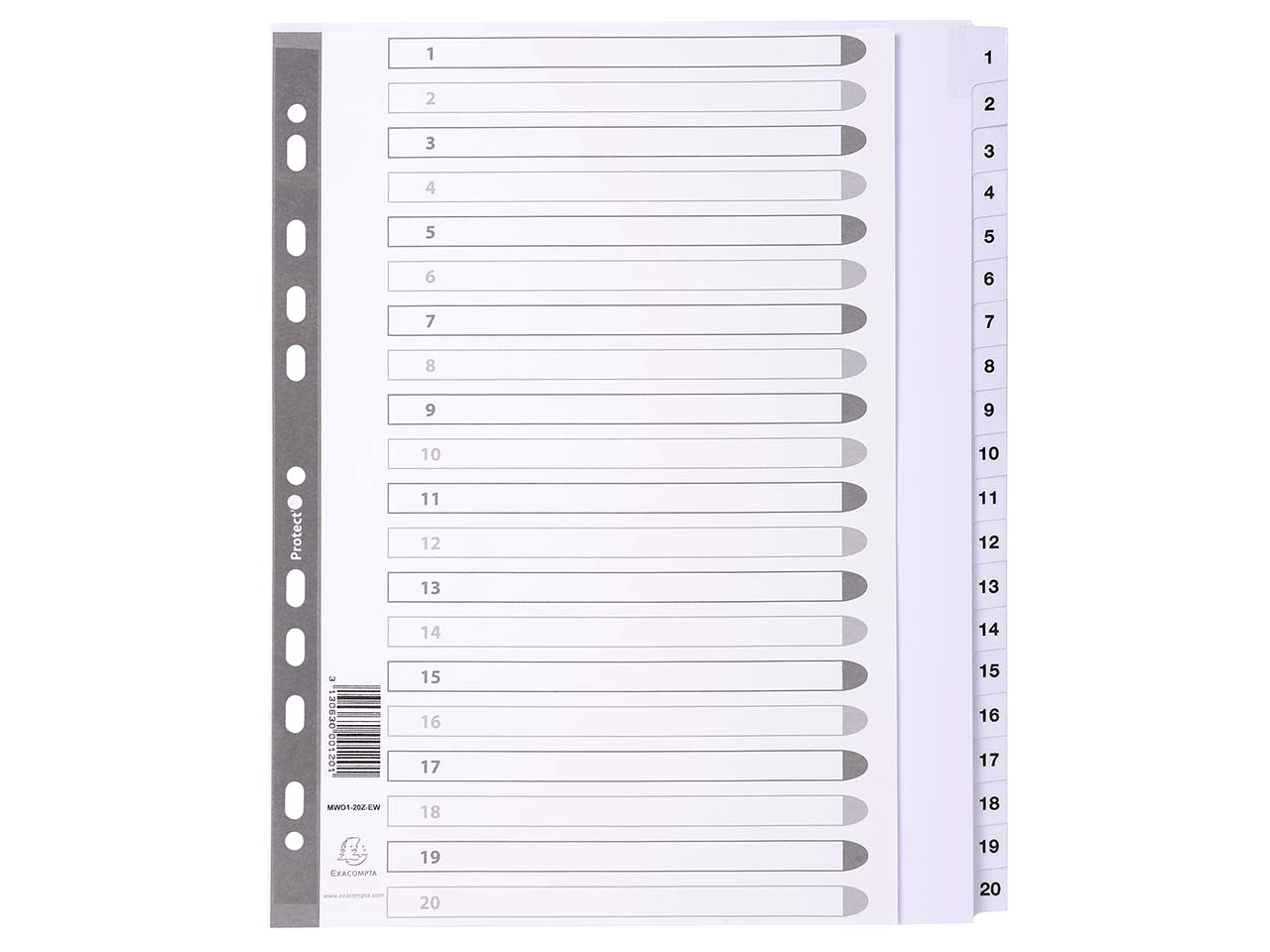 15 Exacompta Register, 20 Taben numerisch, 160 g/m², DIN A4 Maxi, weiß