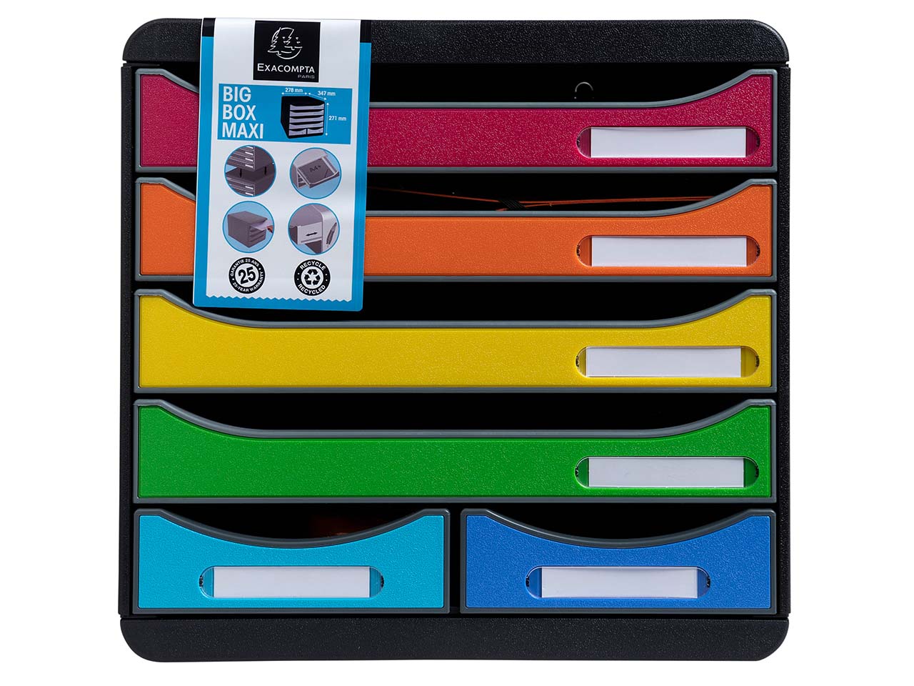 Exacompta Schubladenbox "Iderama", DIN A4+, 6 Schubladen offen, regenbogen