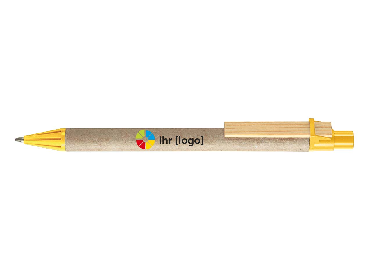 RITTER CARES Papp-Druckkugelschreiber gelb Holzclip flach, Funktionsteile gelb
