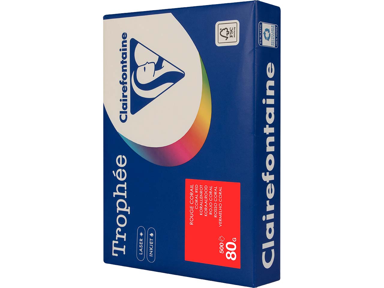 500 Blatt Clairfontaine Farbiges Kopierpapier "Trophee" 80 g/m², DIN A4, korallenrot