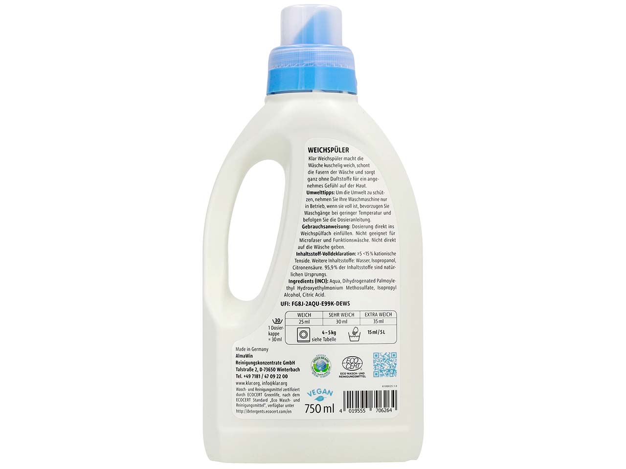 Klar Weichspüler "Sensitive" ohne Duft, 750 ml