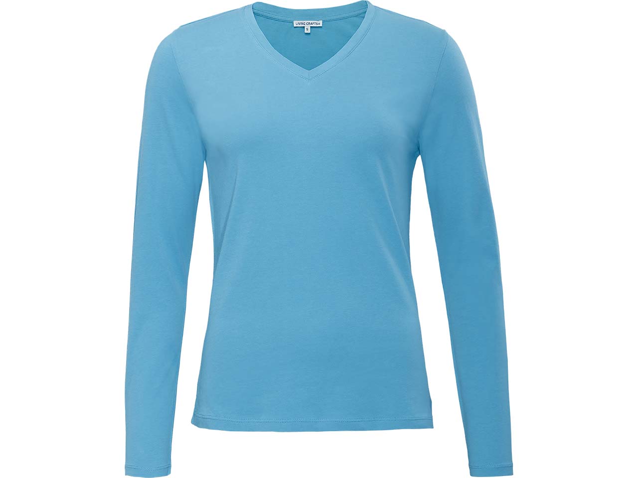 Living Crafts Bio-Damen-Langarmshirt "TARANA" mit V-Ausschnitt, lazy blue, Gr. L