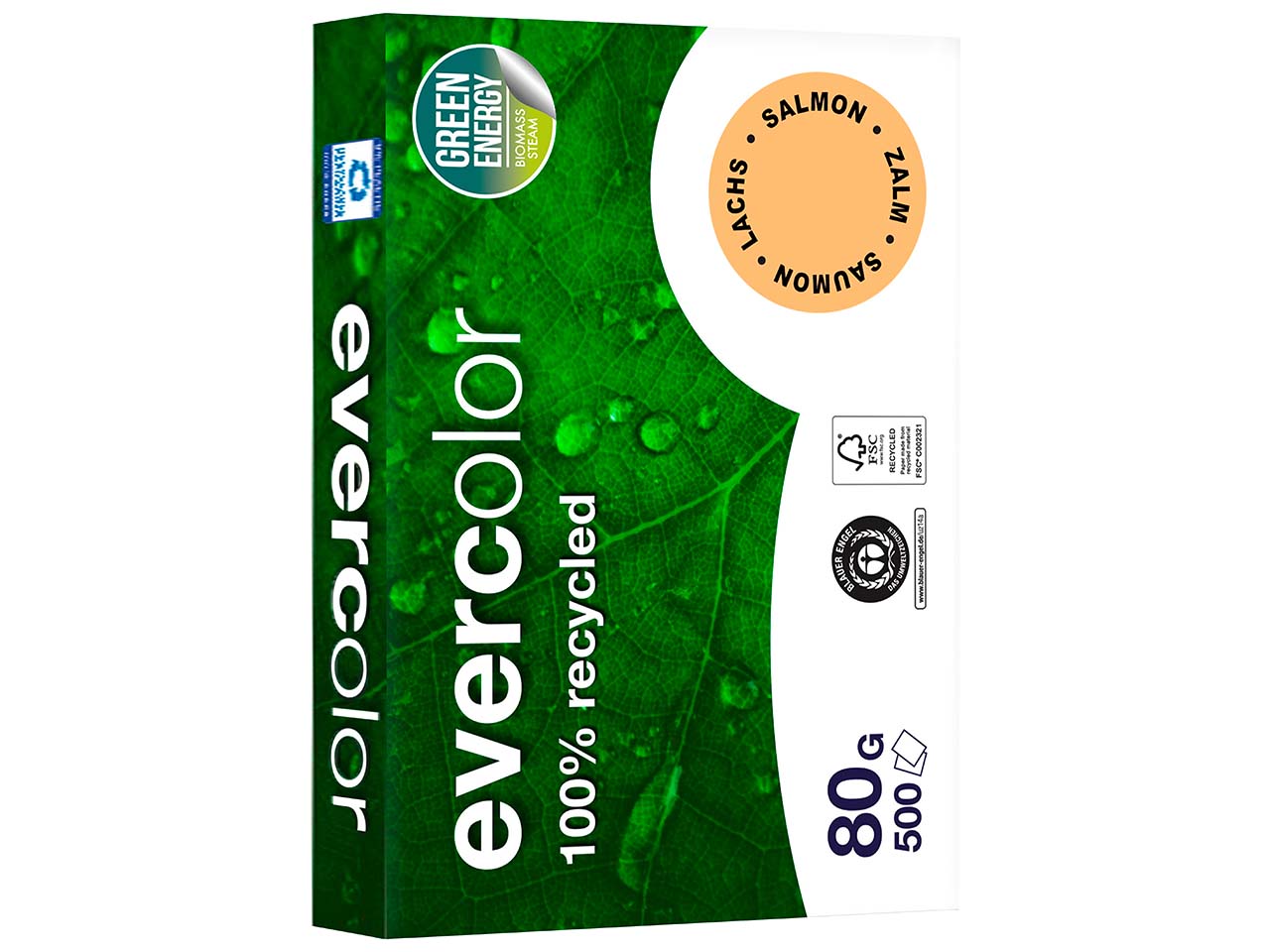 500 Blatt Clairfontaine Farbiges Recycling-Kopierpapier 'Evercolor' Lachs, 80g, DIN A4