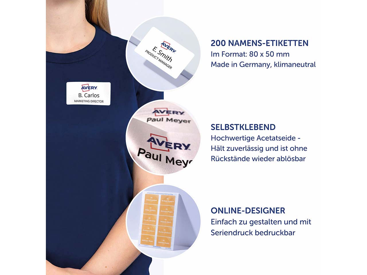 Avery Zweckform Selbstklebende Namens-Etiketten Laser "L4785" 200 Stk. 80x50mm, weiß