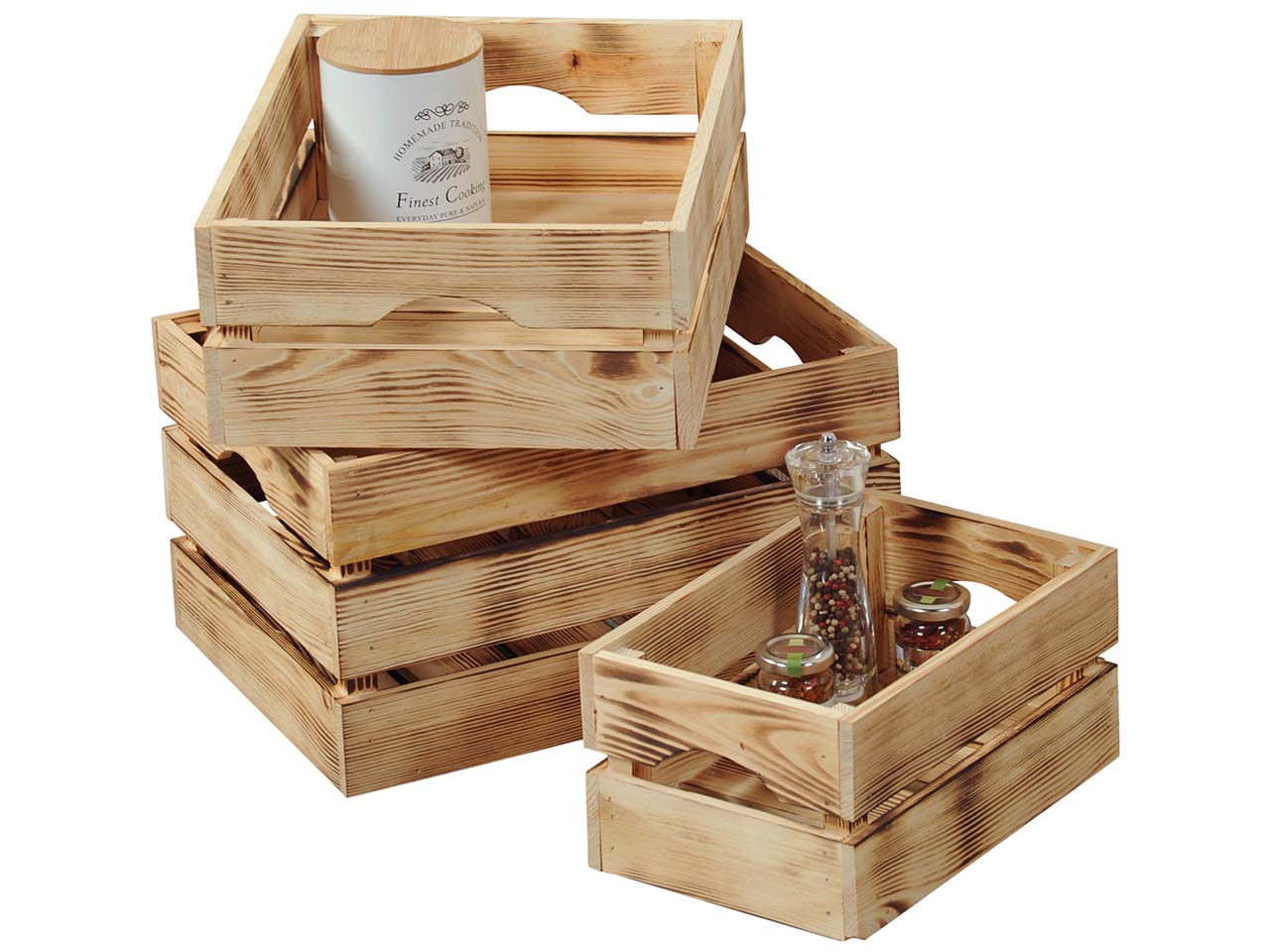 KESPER Dekokiste aus Kiefernholz geflammt, mit Griffen, 30 x 20 x 15 cm