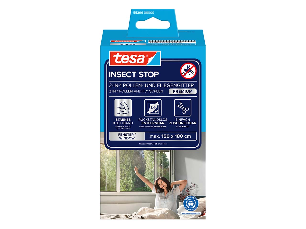 tesa Pollen und Fliegengitter "Premium" 2-in-1, 150 x 180 cm, anthrazit