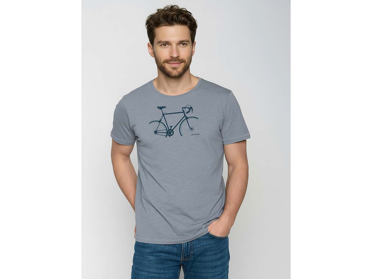 GREENBOMB Bio-Herren-T-Shirt 'Bike Crop' mit Rundhalsausschnitt, sea smoke, Gr. XL