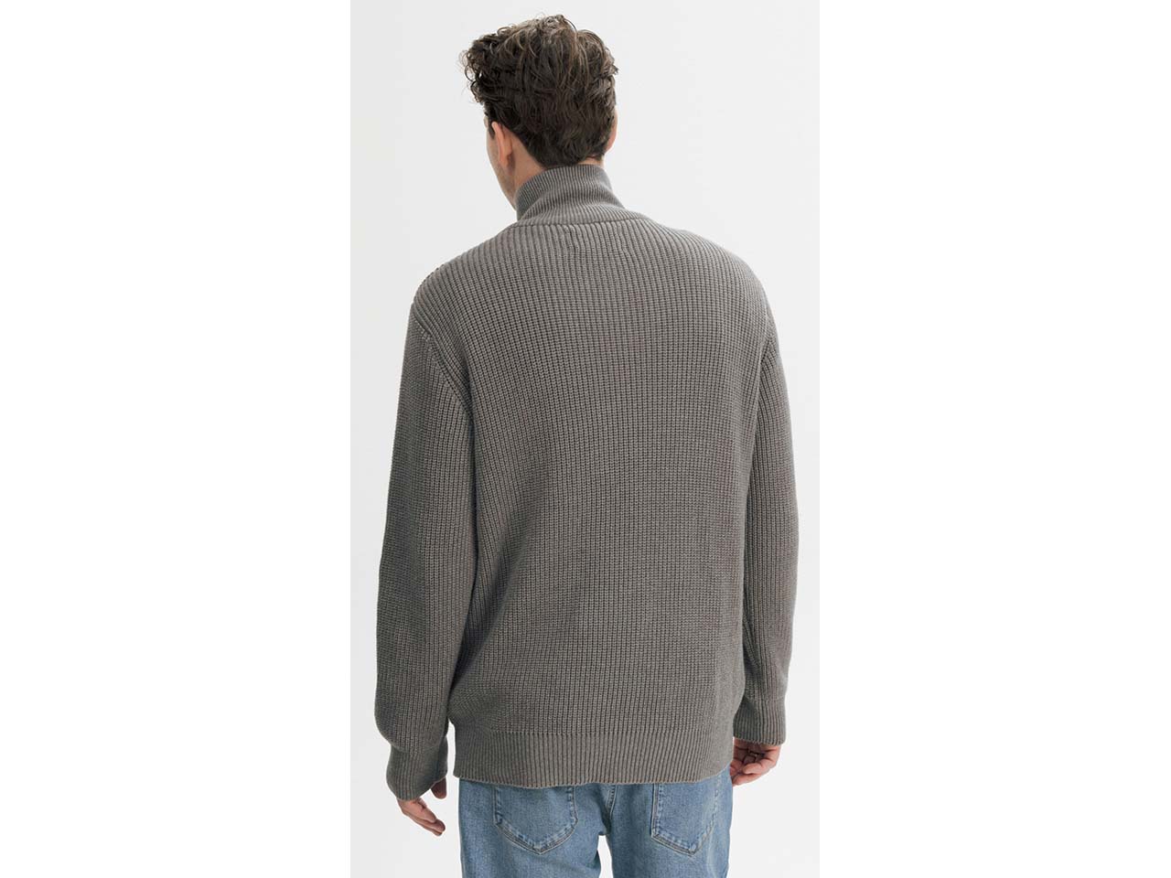MELA Bio-Unisex-Rippstrick-Troyer 'UDAI' mit Reißverschlusskragen, bear melange, Gr. XL