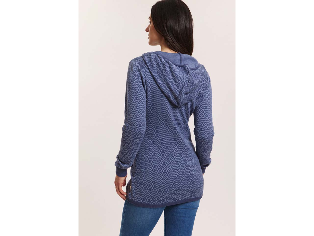 tranquillo Bio-Damen-Sweat-Strickjacke 'Nadjaa' mit warmer Kapuze, blue hearts, Gr. S