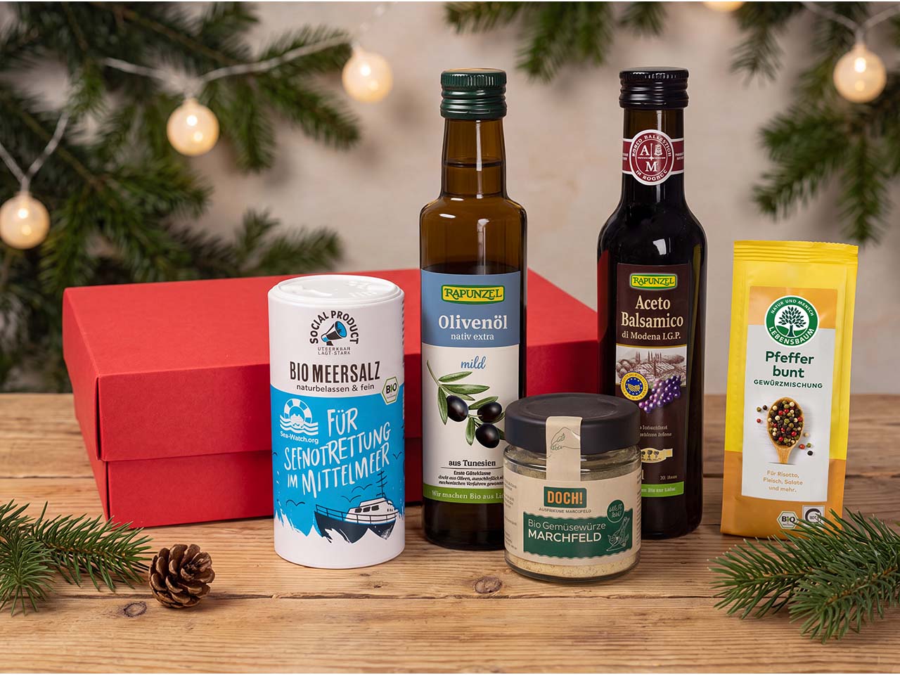 Bio-Geschenkset "Feinschmecker", 5-tlg., mit Olivenöl, Balsamico und Gewürzen