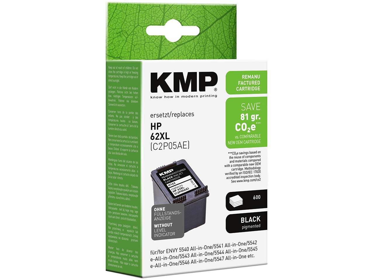 KMP Tintenpatrone ersetzt HP Nr. 62XLBK schwarz
