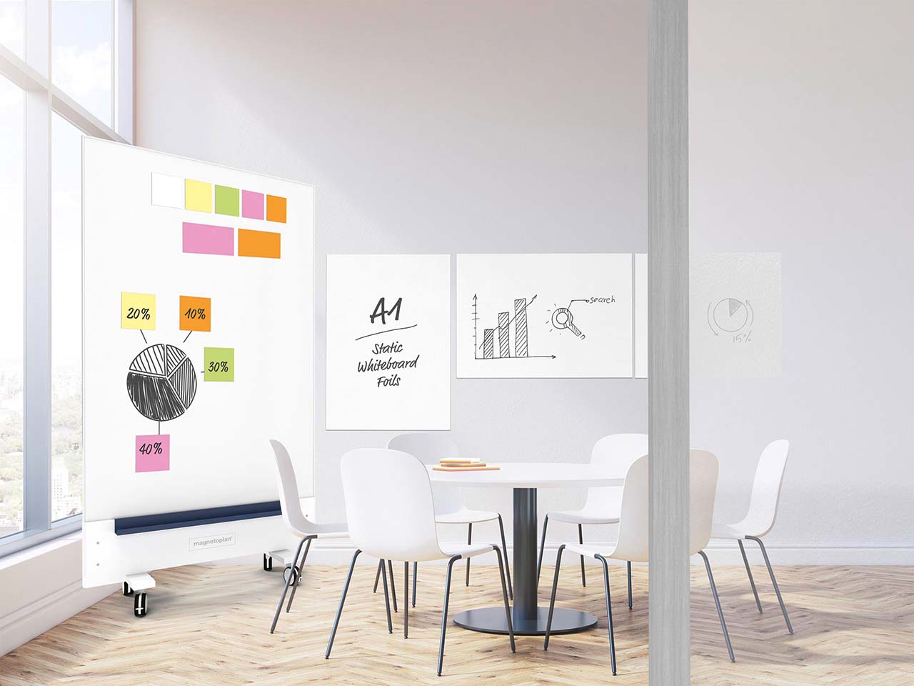 magnetoplan Whiteboard-Folie "Static Notes", 841 x 594 mm, weiß, 5 Stk.