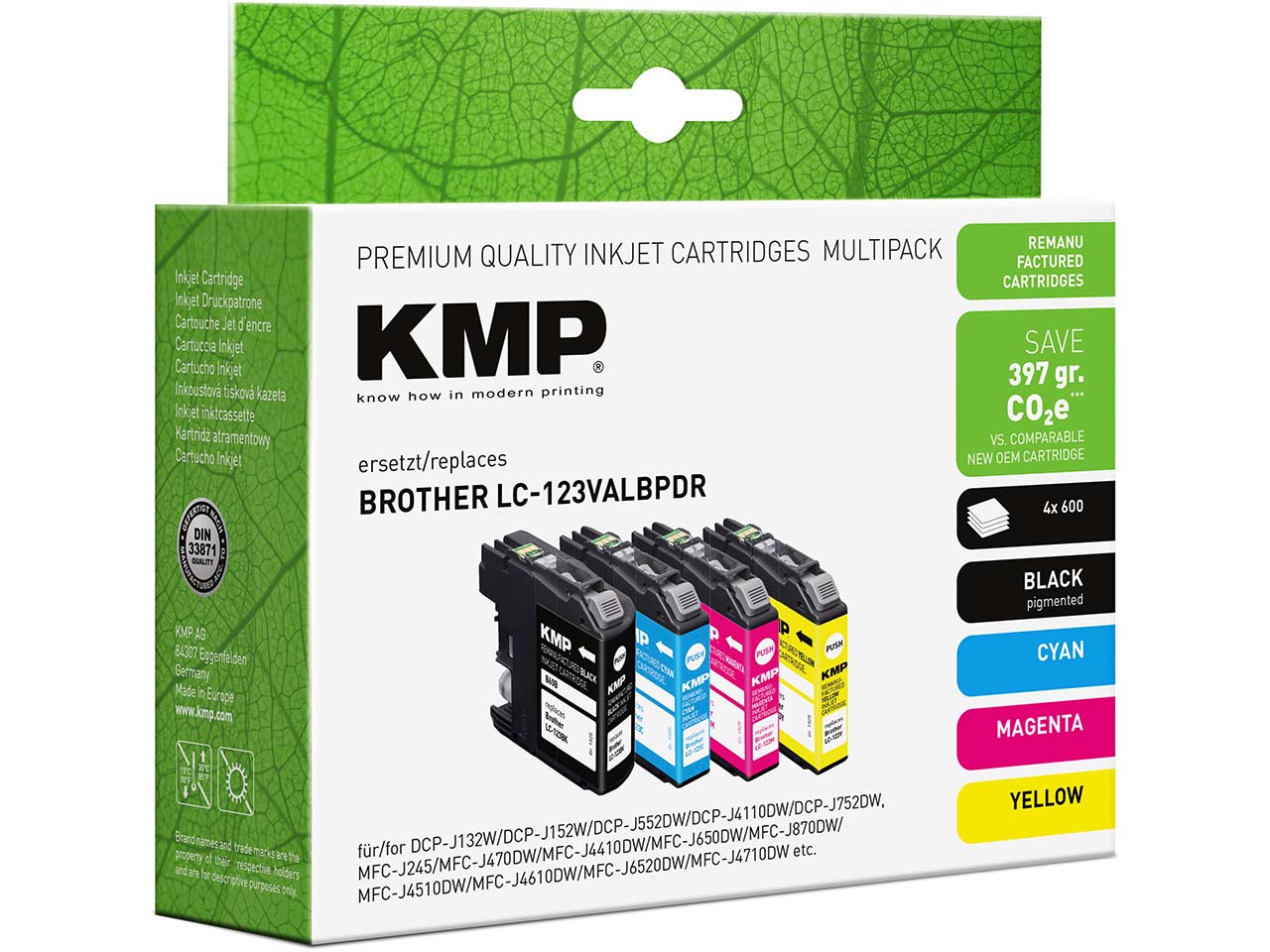 KMP Tintenpatrone ersetzt Brother 4er Set LC123VALBP, schwarz, cyan, magenta, gelb
