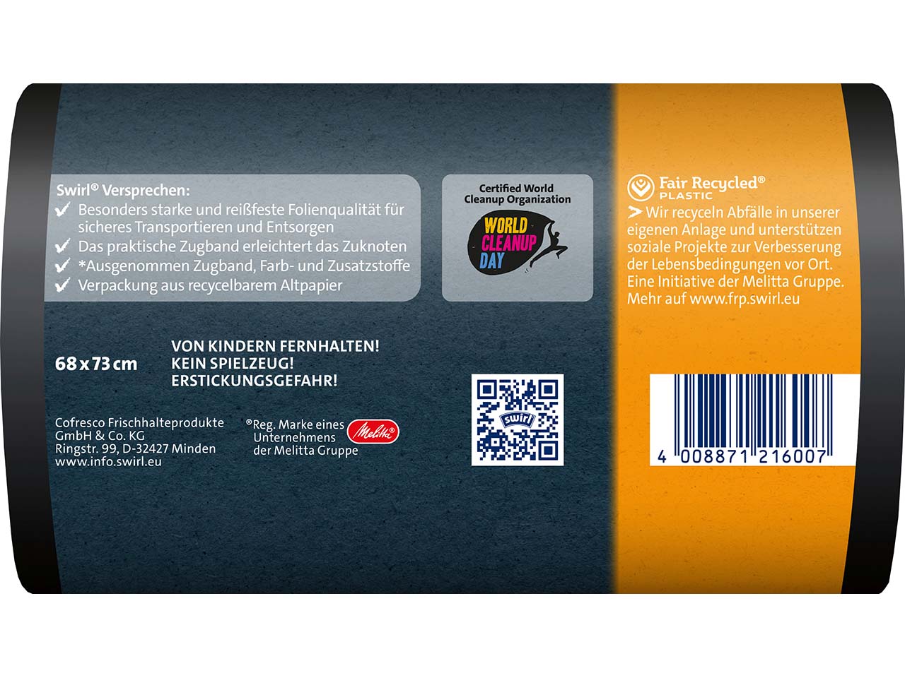 swirl Schwerlast-Müllsäcke "Profi" mit Zugband, reißfest & dicht, 60 l, 12 Stk.