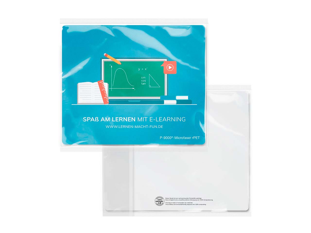 Displaytuch aus recycling PET im Pergaminbeutel, 18 x 15 cm