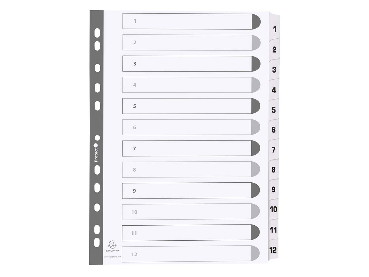 25 Exacompta Register, 12 bedruckte Taben numerisch, 160 g/m², DIN A4, weiß