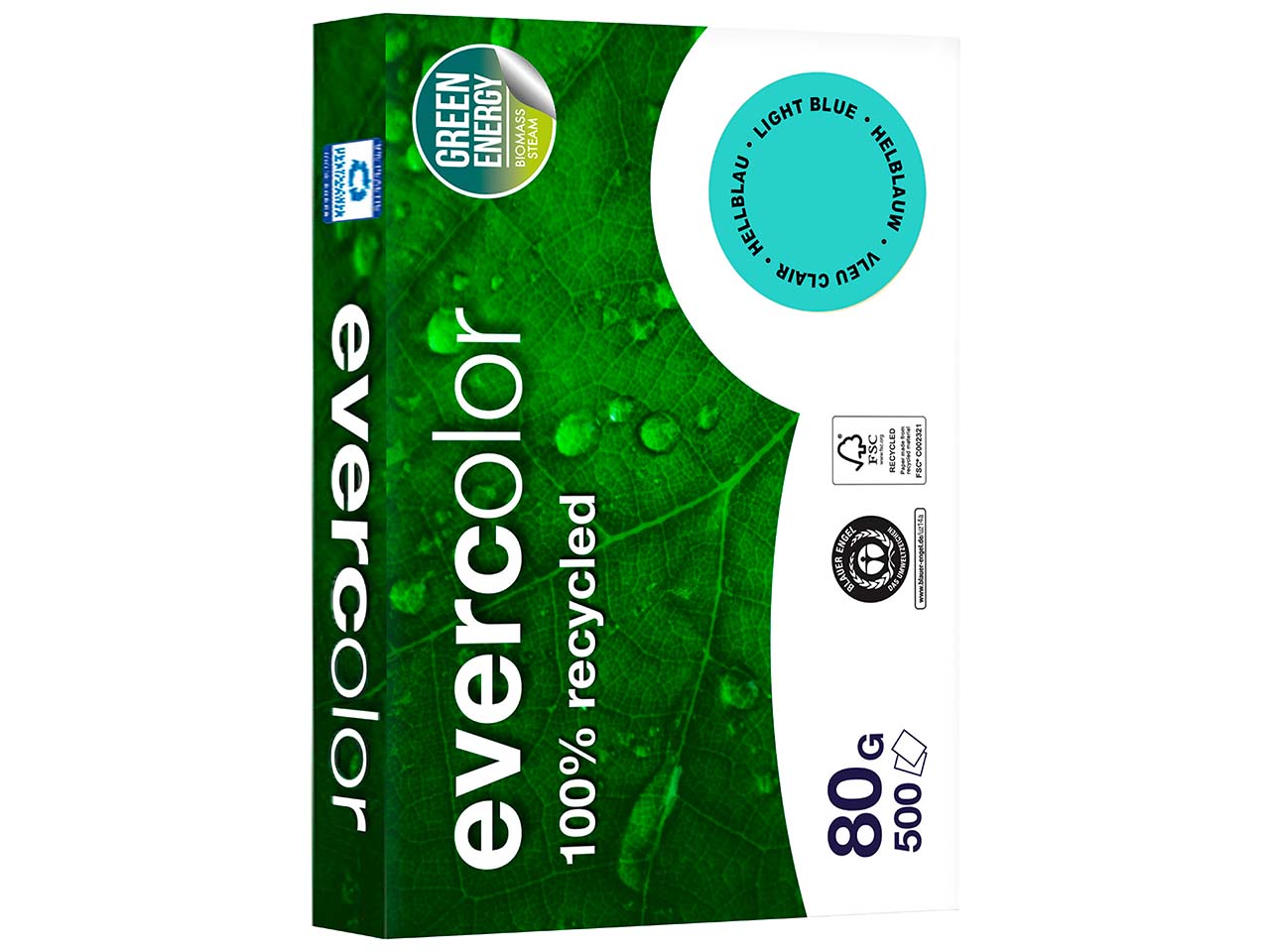 500 Blatt Clairfontaine Farbiges Recycling-Kopierpapier 'Evercolor' hellblau 80g, DIN A4
