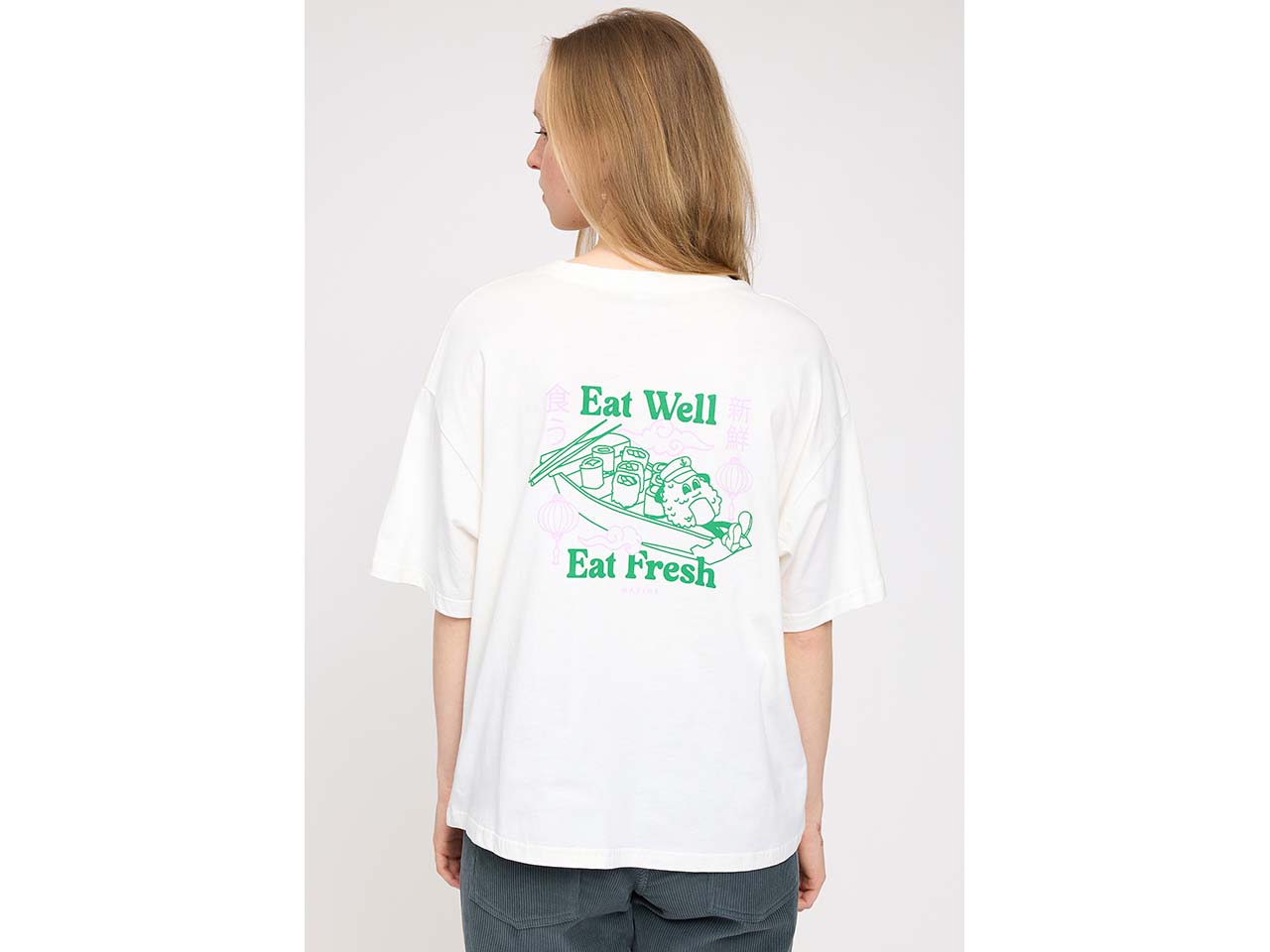 MAZINE Damen-Oversized-T-Shirt 'Back Print' mit Rundhalsausschnitt, eat well, Gr. XS