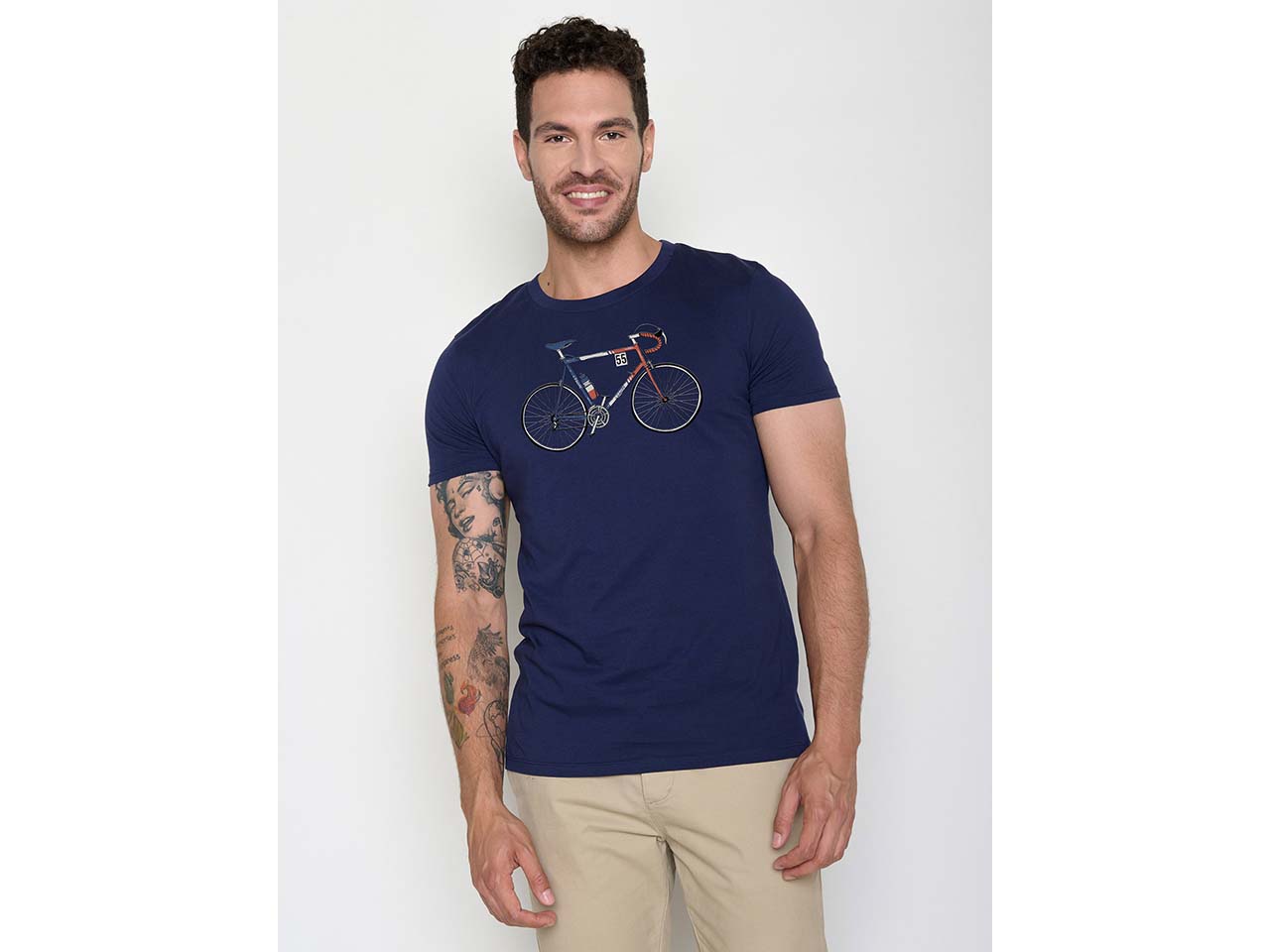 GREENBOMB Bio-Herren-T-Shirt "Bike Jacques" mit Rundhalsausschnitt, navy, Gr. L