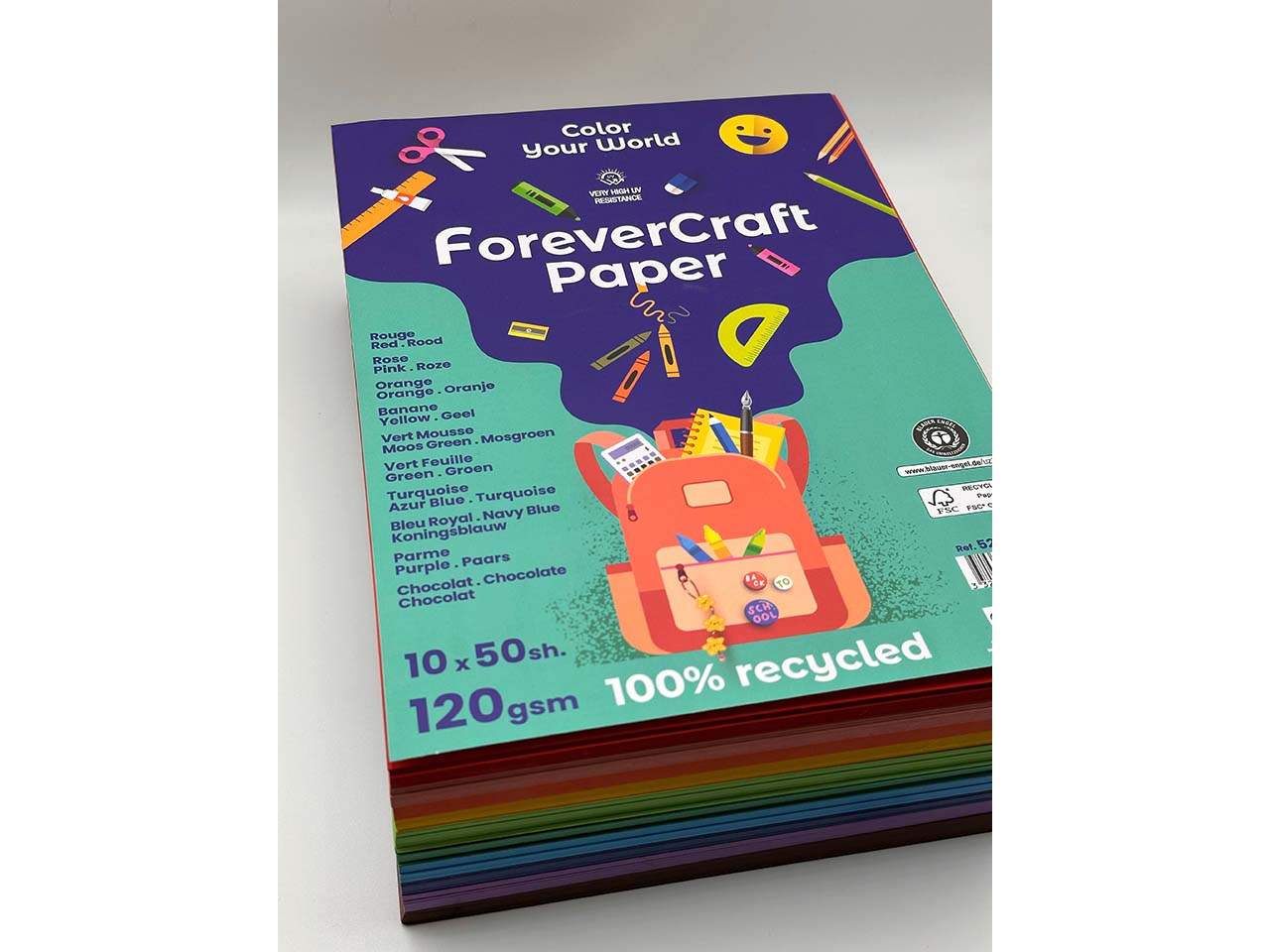500 Blatt Tonpapier DIN A4 "forever craft paper" 120g/m² farbig sortiert