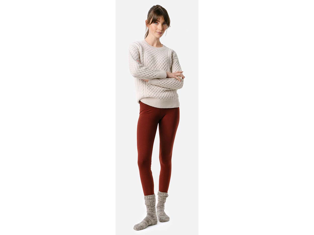 Living Crafts Bio-Damen-Leggings 'ANNEDORE' ohne Seitennähte, maroon, Gr. M