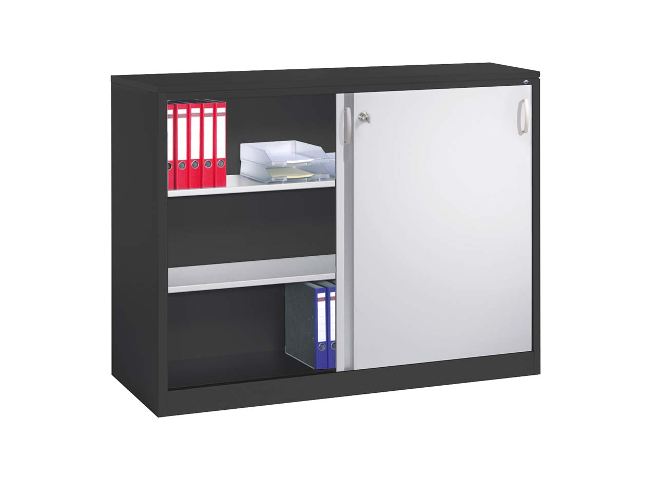 Schiebetürenschrank aus Stahl 160 cm breit anthrazit/alusilber  T 50  H 120