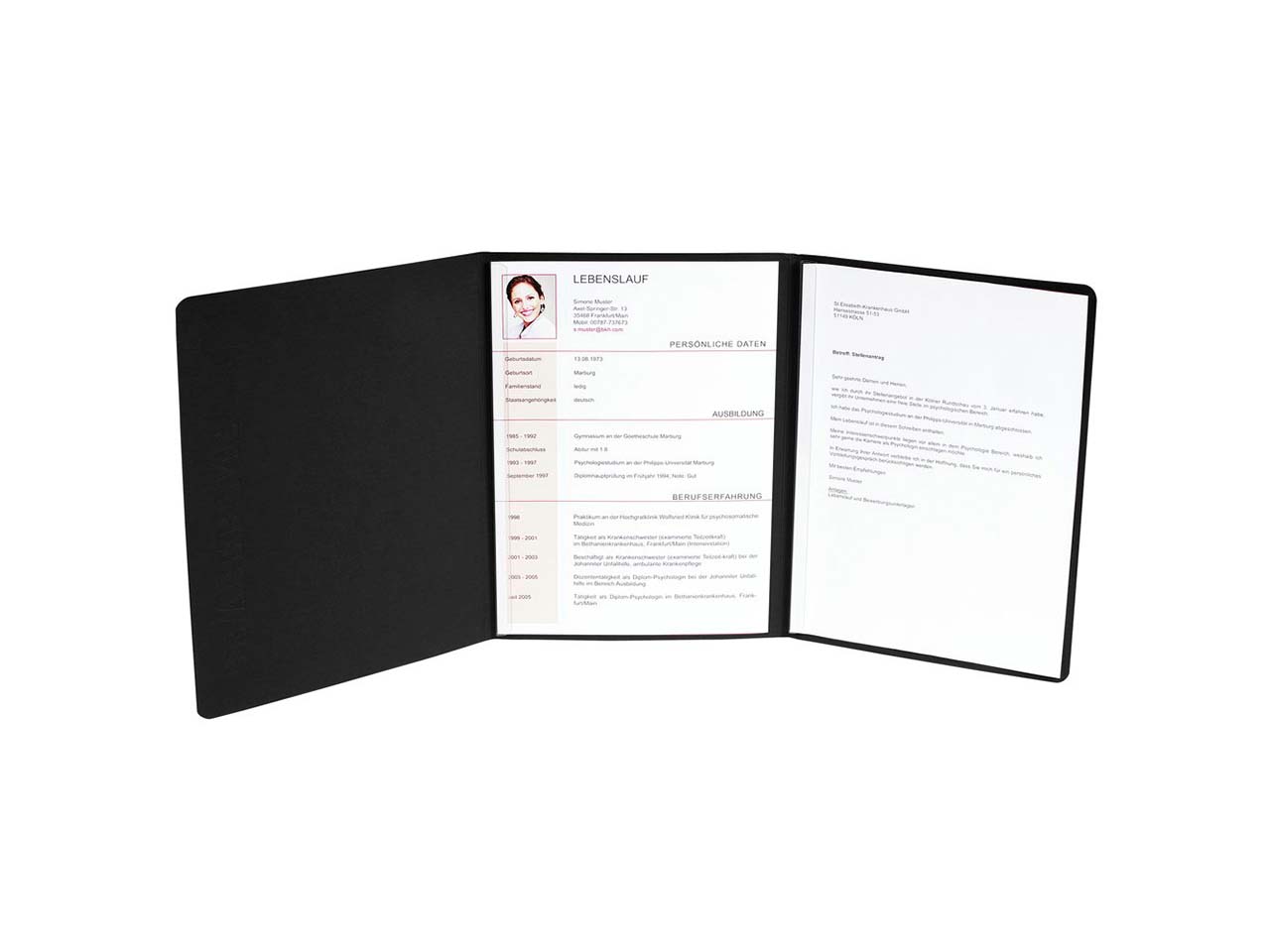 50 Exacompta Bewerbungsmappen, Leinenoptik, Prägung, 400 g/m², DIN A4, 2 Klemmsch.,schwarz