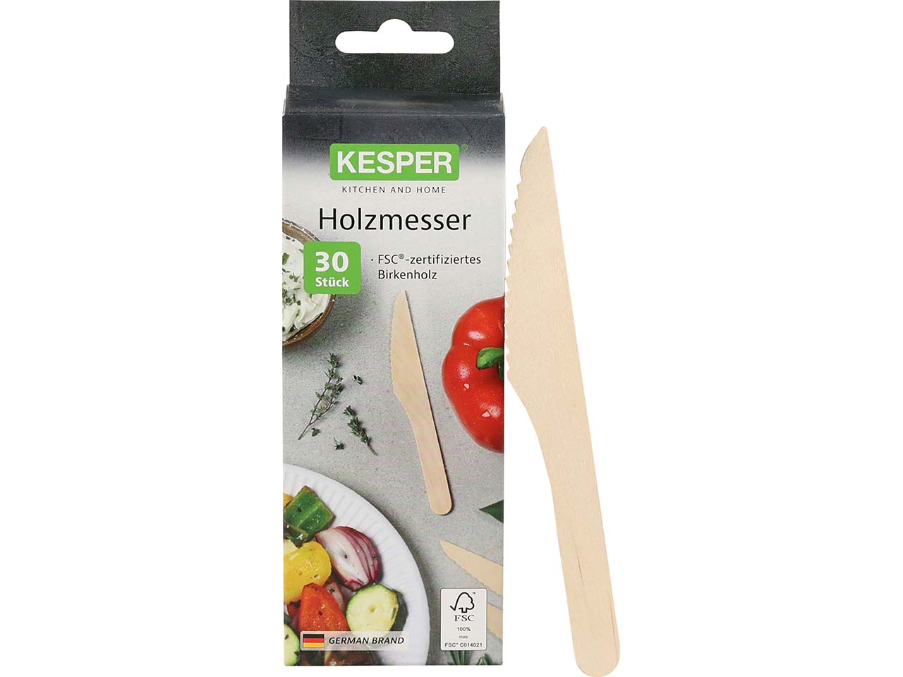 KESPER Einwegmesser aus FSC-Birkenholz, 30er-Pack, Länge 16 cm