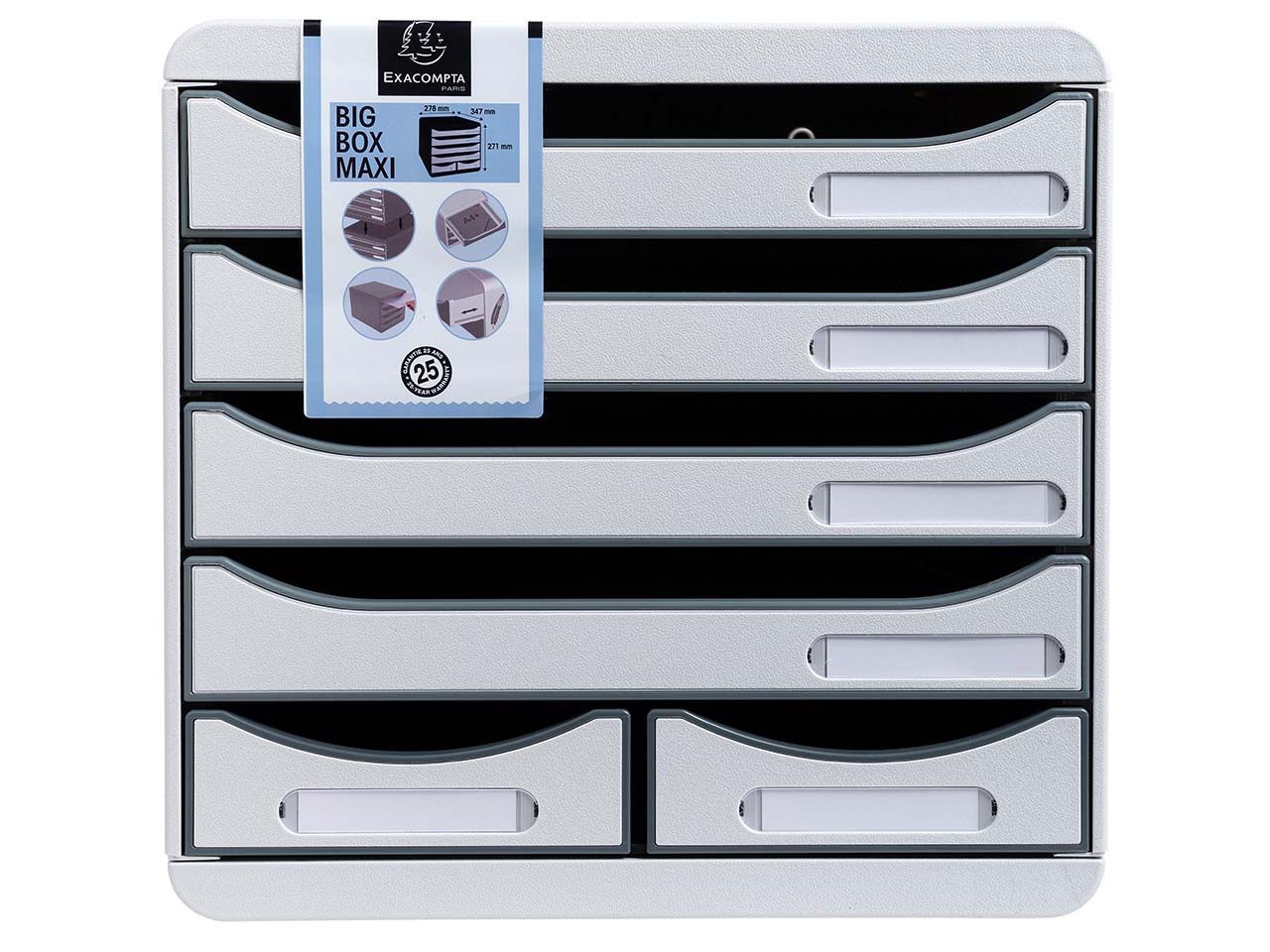 Exacompta Schubladenbox Big Box Maxi "Office", DIN A4+, 6 Schubladen offen, lichtgrau
