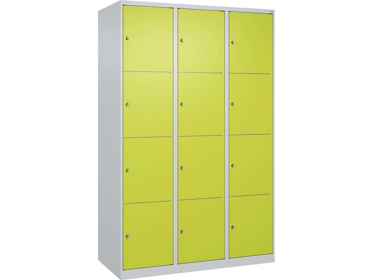 C+P Schließfachschrank Classic PLUS, 12 Fächer, 1850x1200x500mm, Lichtgrau/Clowngrün