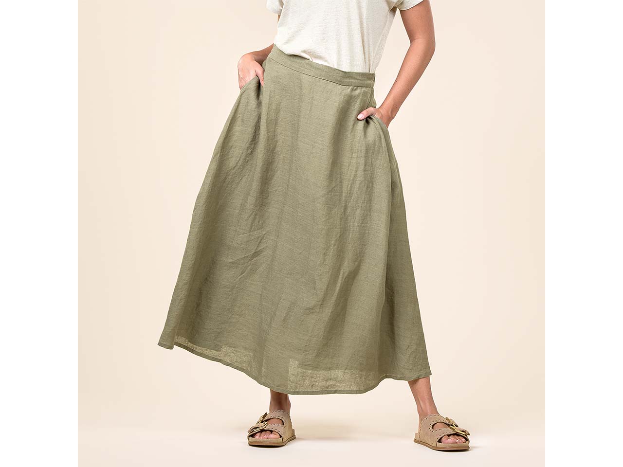Living Crafts Damen-Midi-Rock "TOBIANA" mit flexiblem Bund, sage, Gr. 38