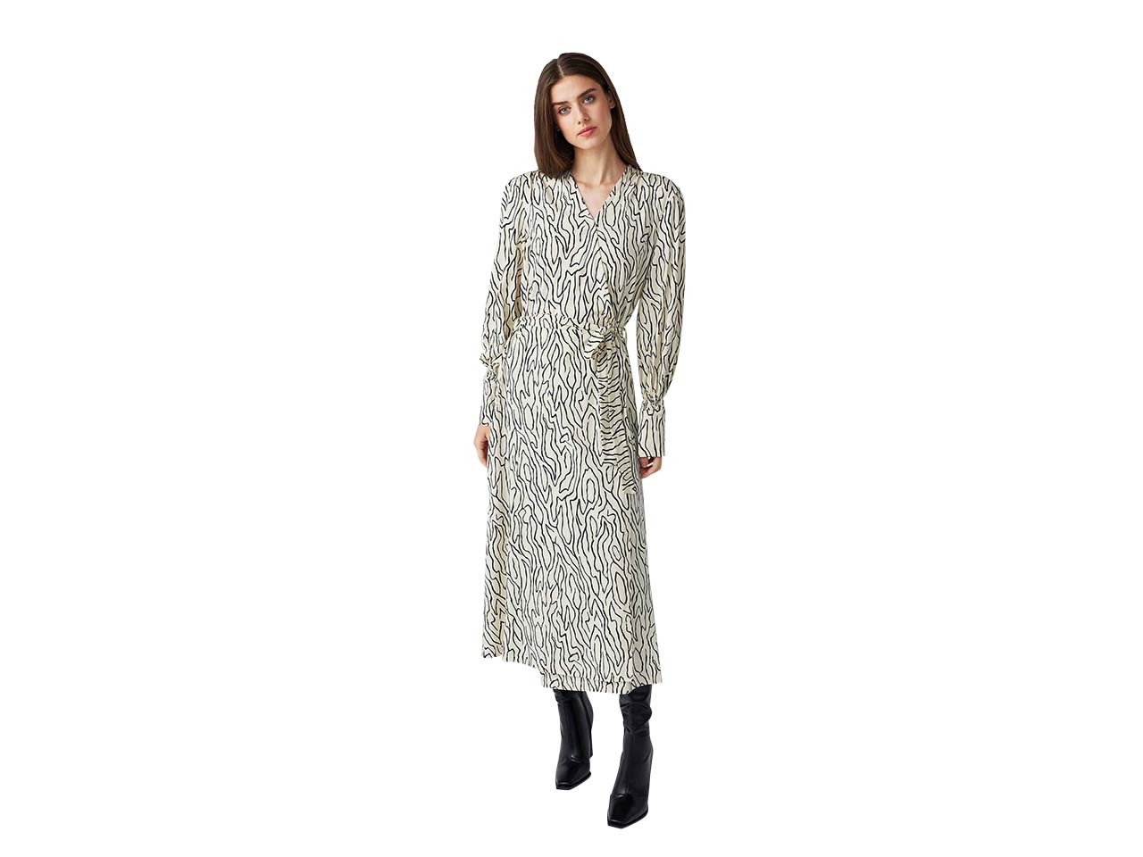 LANA Bio-Damen-Maxikleid "Liliana" mit Bindegürtel, schwarz/weiß, Gr. 36