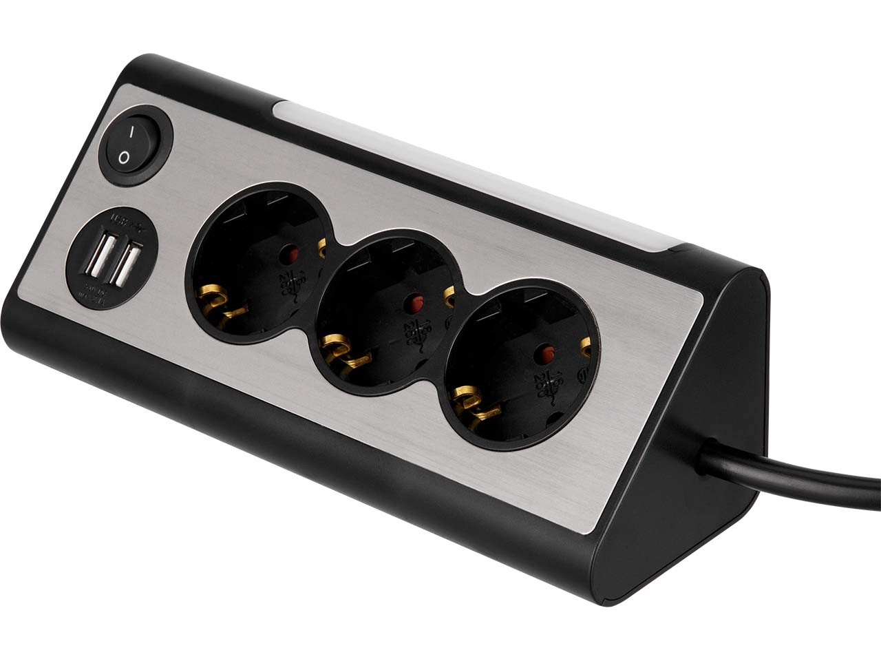 REV Steckdosenleiste "Light Socket" mit Leuchte, Schalter & USB-A, schwarz/silber