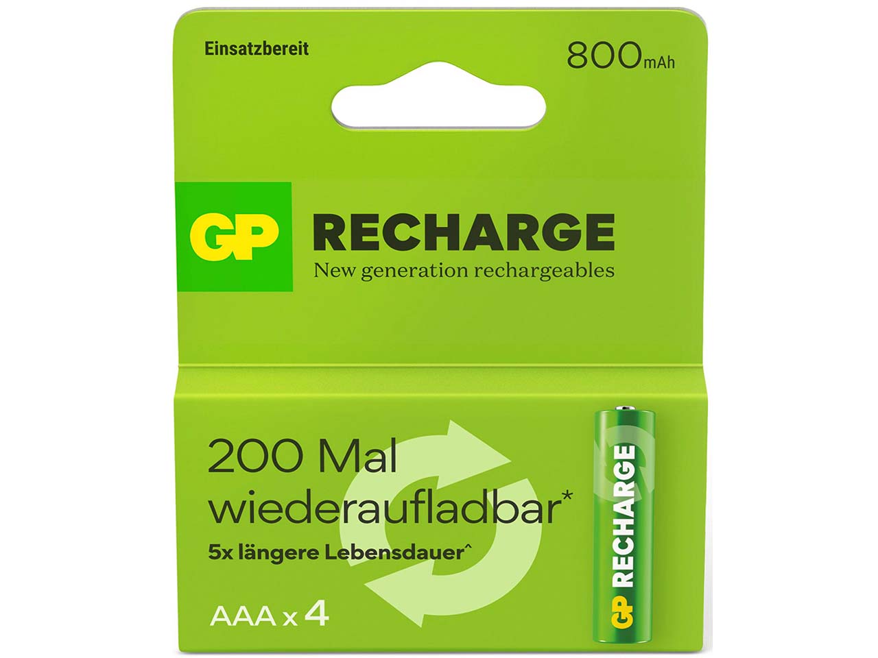 4er-Pack GP Battery wiederaufladbarer Akku "Recharge" NiMH, AAA, 1,2 V, 850 mAh