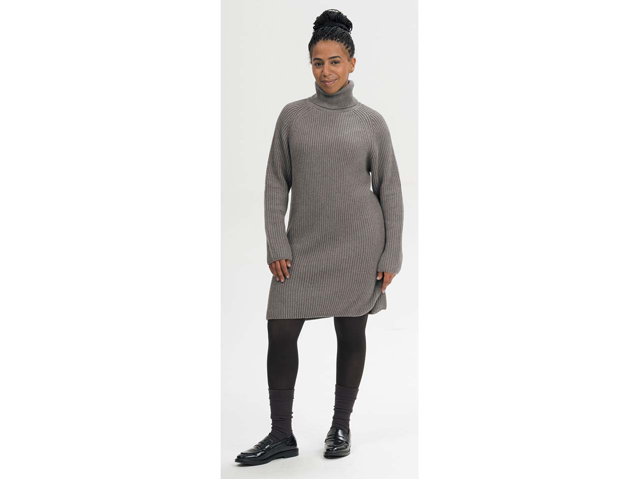 MELA Bio-Damen-Midi-Strickkleid 'ARUNIKA' mit Rollkragen, bear melange, Gr. S
