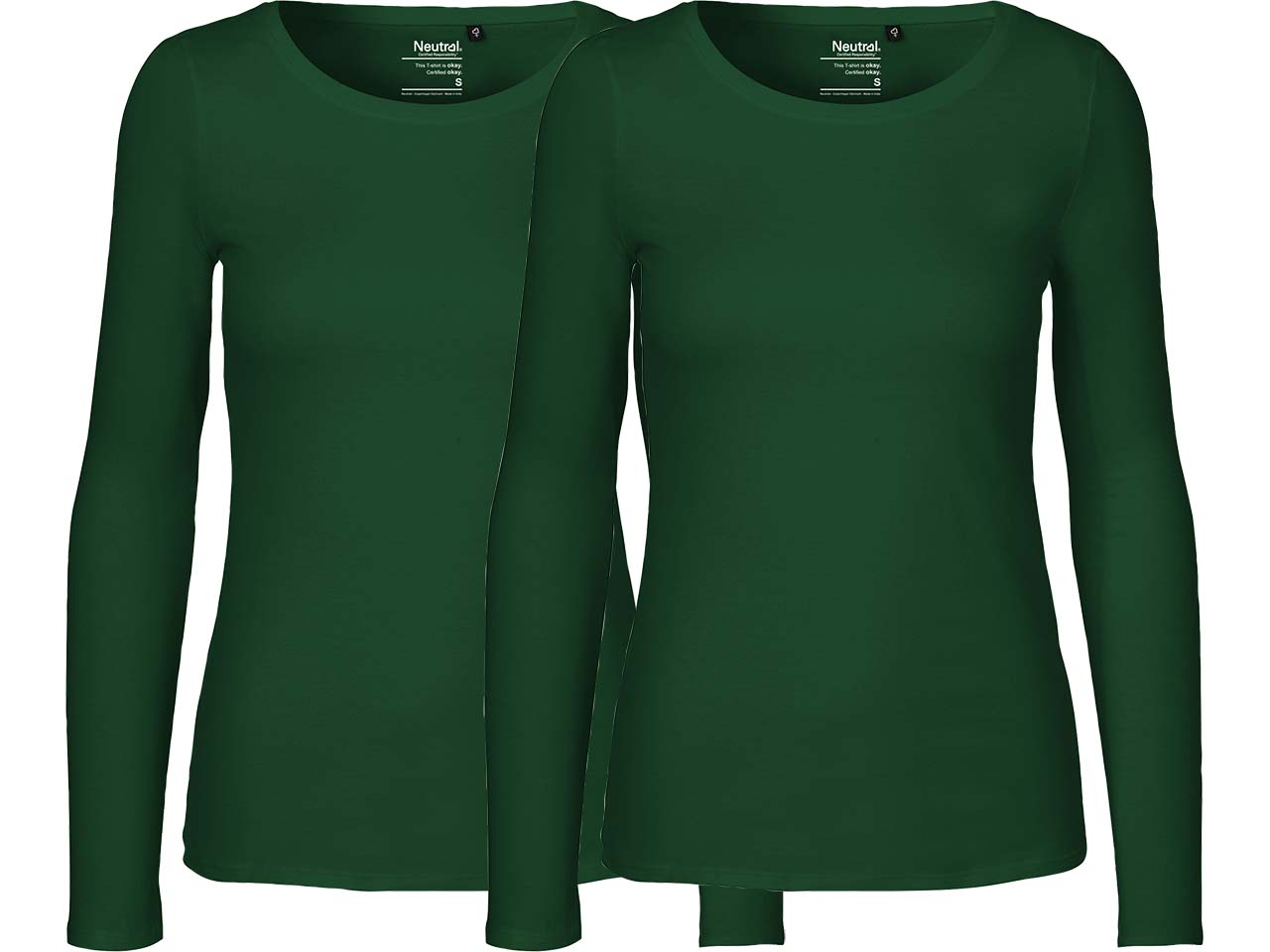 Neutral 2er-Pack Bio-Damen-Langarmshirt mit Rundhalsausschnitt, bottle green, Gr. S