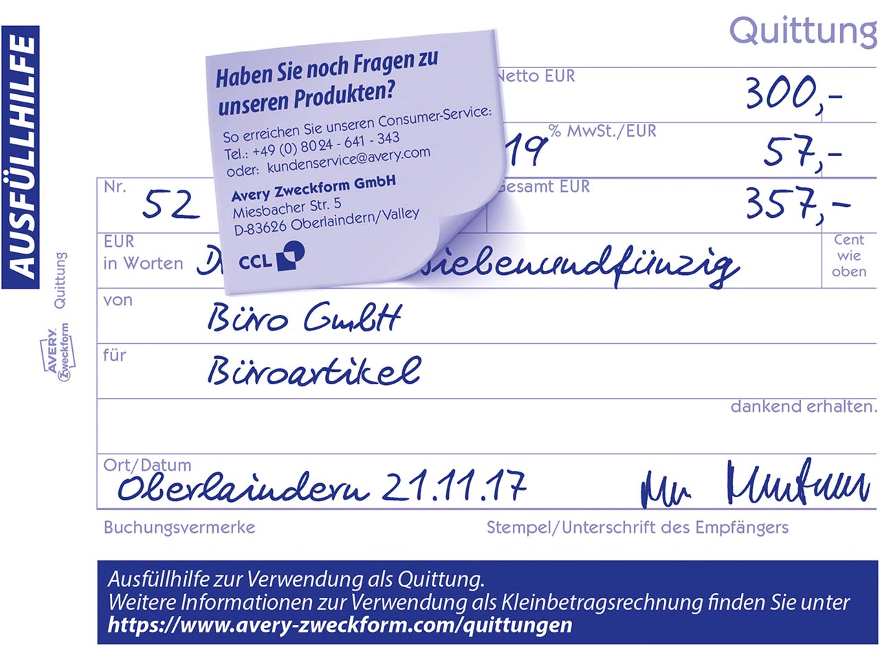 Avery Zweckform Recycling Formularbuch '1250' Quittung