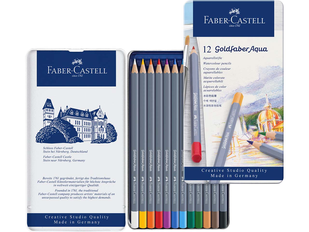 Faber-Castell Buntstifte "Goldfaber Aqua" aquarellierbar, im Metalletui, 12 Stk.