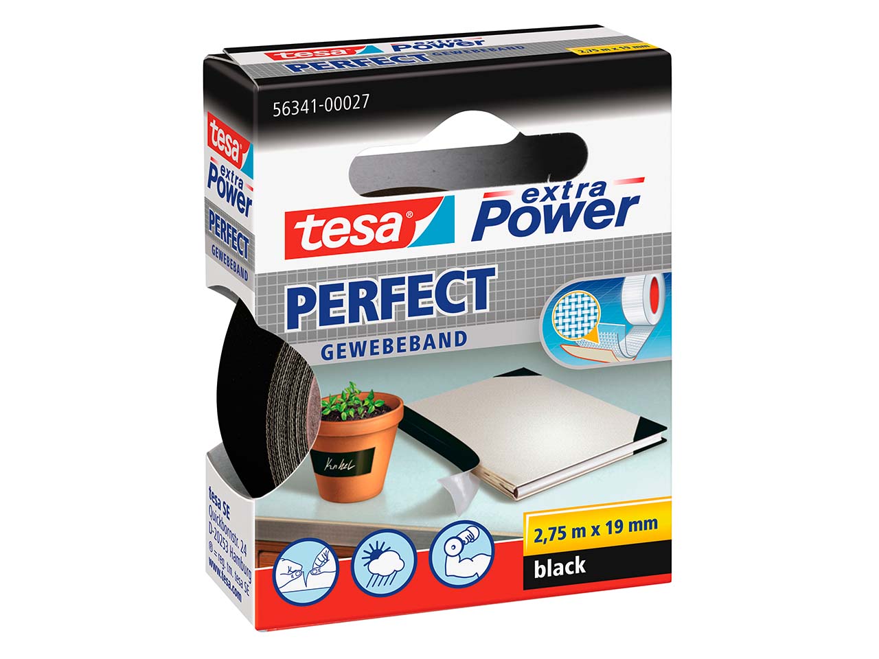 Tesa Gewebeband 2,75m x 19mm schwarz