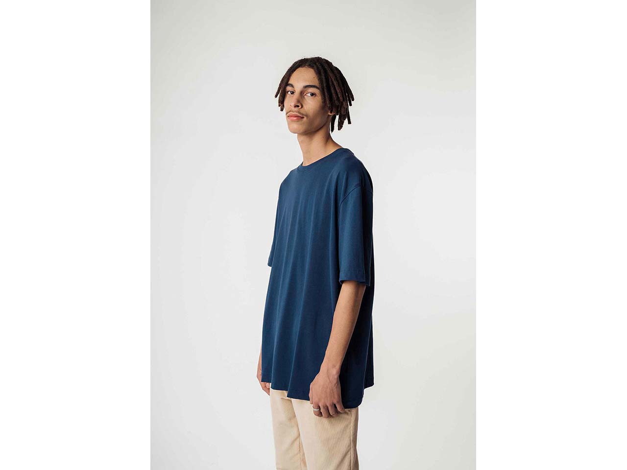 MELA Bio-Herren-T-Shirt 'BHAJAN' mit überschnittenen Schultern, dunkelblau, Gr. L