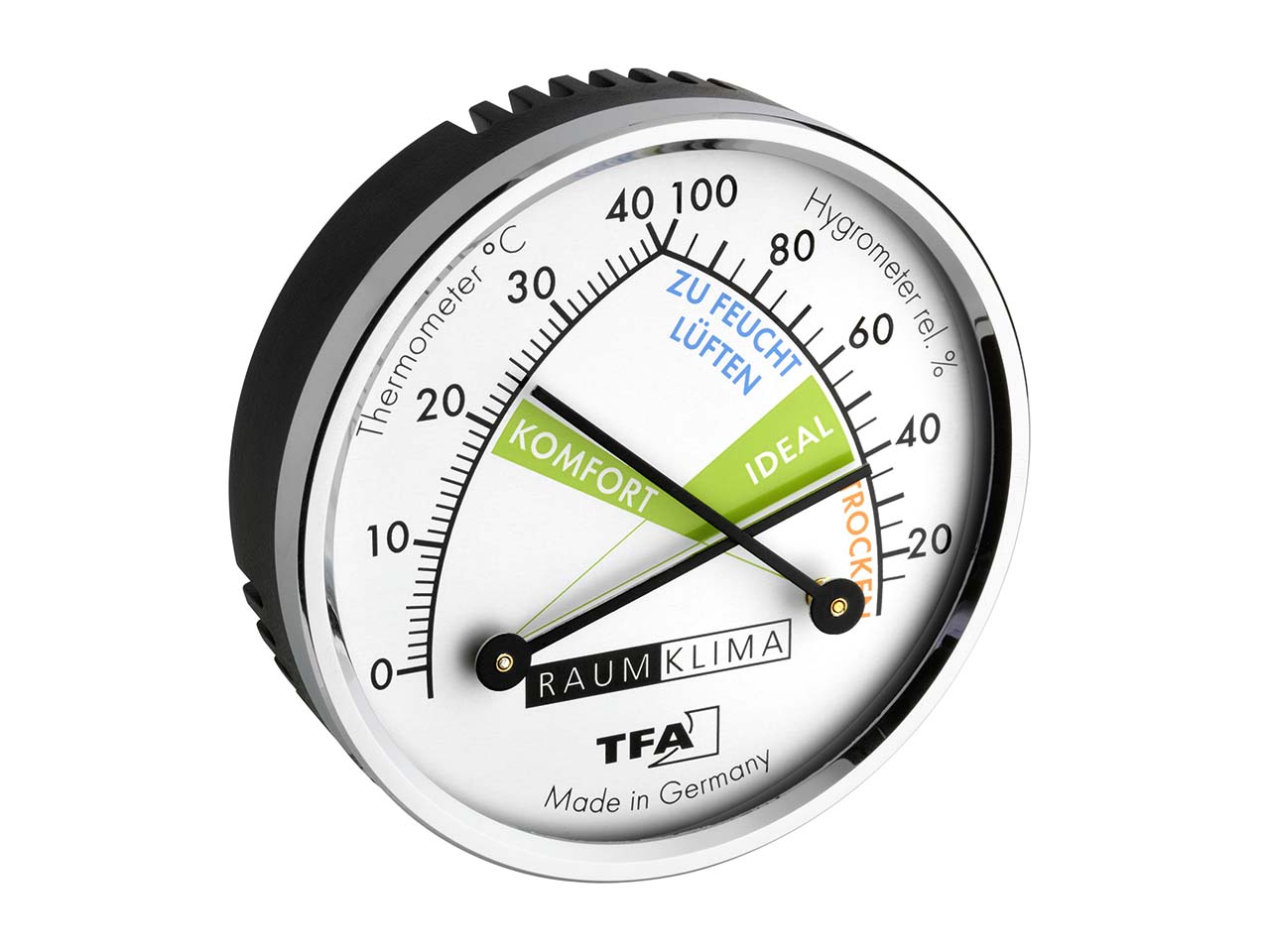 Analoges Thermo-Hygrometer mit Metallring, silber/weiß